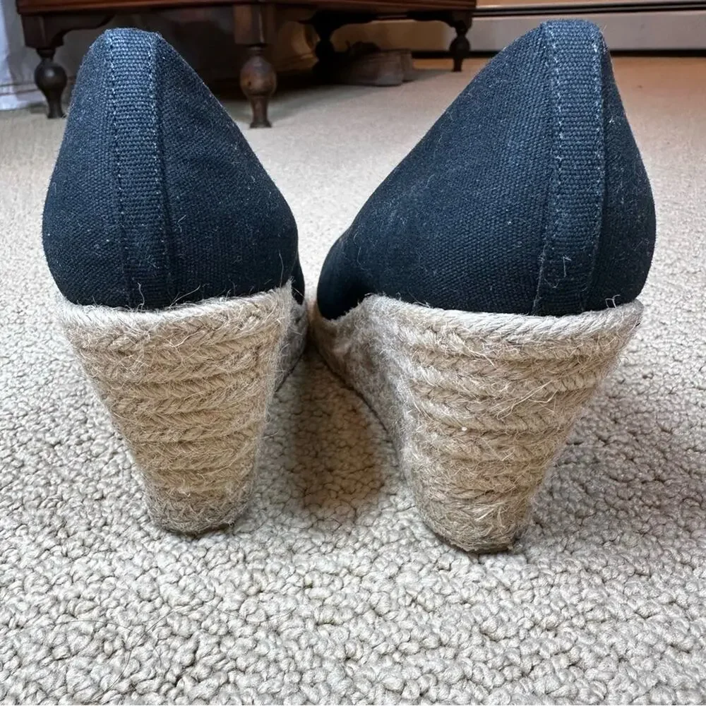 J.Crew Seville Black Canvas Wedge Espadrilles Sz 8.5 Timeless Summer Staple